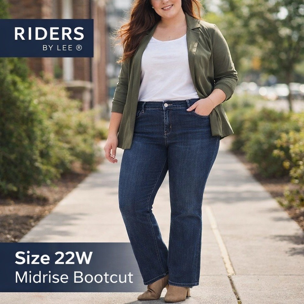 Riders by Lee Womens Midrise Bootcut Jeans Size 22W Dark Wash Stretch Denim